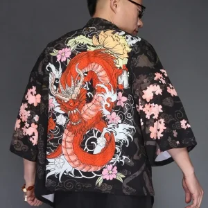 Veste Kimono homme dragon japonais rouge