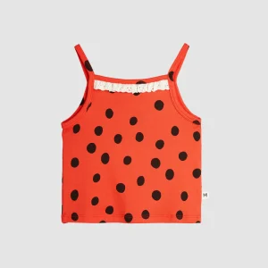 Dots Aop Lace Tank Red