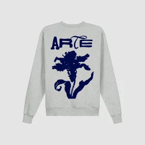 Back Flower Print Crew Grey