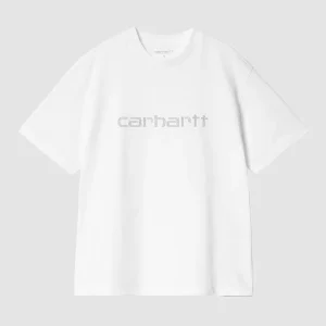 W' S/S River Script T-Shirt White / Silver