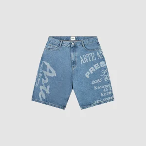 Two Print Denim Shorts Denim Bleach