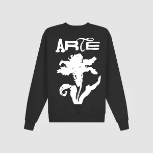 Back Flower Print Crew Black