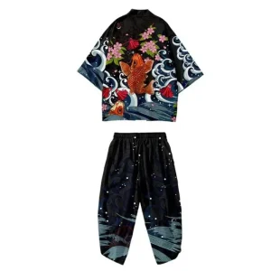 Ensemble veste kimono homme carpe Koï