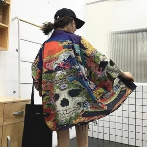 Veste kimono femme crâne