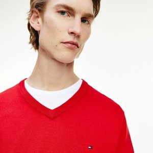 PULL EN COTON BIO ET SOIE COL EN V ROUGE 03PW