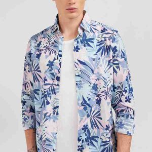 Chemise EDEN PARK en voile de coton à motif tropical 05BK