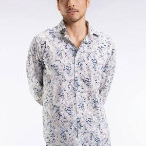 Chemise à imprimé floral EDEN PARK en coton gris clair coupe droite 068A