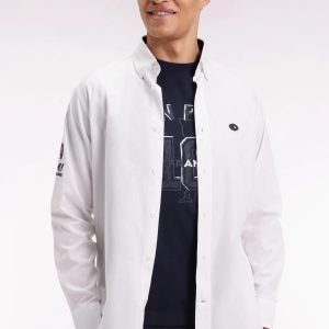 Chemise en coton blanc EDEN PARK broderie XV de France coupe droite 068E