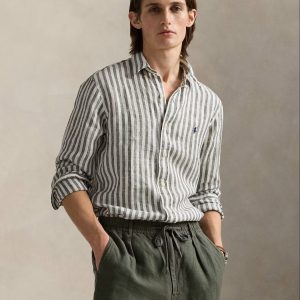 Chemise rayée Ralph Lauren Custom Fit en lin 0622