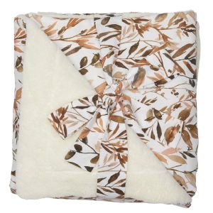 Couverture luxe, microfibre Caramel Forest – feuillages / ivoire