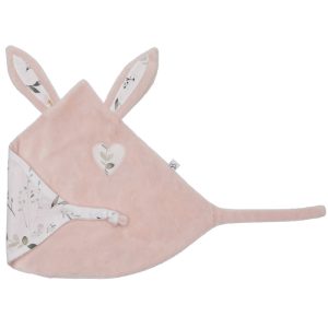 Doudou plat lapin petit cœur coton blush et botanique