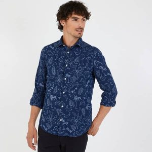 Chemise bleue EDEN PARK en coton à motif exotique 047H