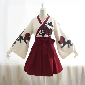 Ensemble robe courte japonaise pour femme motif Kantsubaki