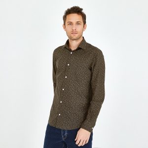 Chemise marine slim fit à micro motif exclusif 03EH