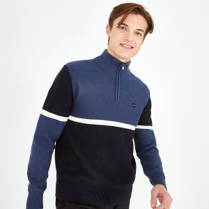 Pull bleu camionneur en coton color-block 03C0