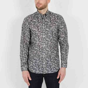 Chemise bleue imprimé exclusif fleuri 055N