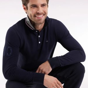 Polo à manches longues EDEN PARK en coton marine brodé 0695