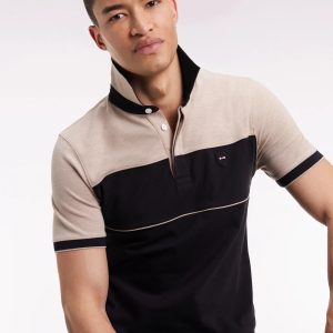 Polo bicolore manches courtes EDEN PARKen piqué coton stretch noir coupe slim 068Y