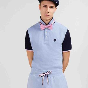 Polo bleu colorblock manches courtes EDEN PARK 05FM