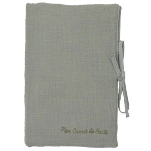 Protège carnet de santé gaze de coton vert de gris