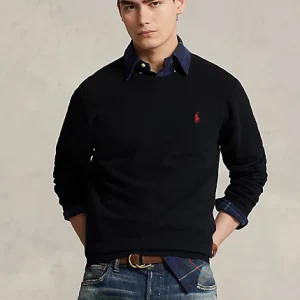 Pull à col rond en coton texturé noir 053R