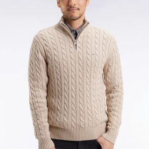 Pull col camionneur EDEN PARK en coton torsadé beige 069H