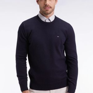 Pull col rond en laine et coton marine EDEN PARK 0697