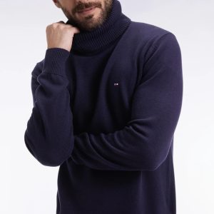Pull col roulé EDEN PARK en laine et coton marine 069A