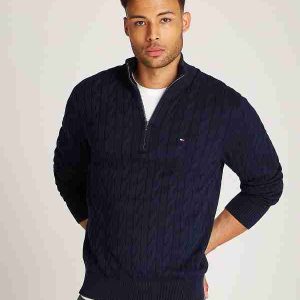 Pull zippé TH en maille torsadée 05NU