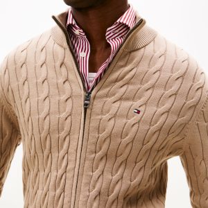 Pull zippé TH en maille torsadée 0663