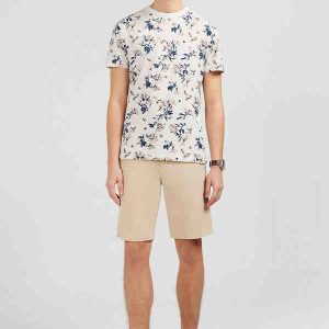 T-shirt EDEN PARK manches courtes blanc imprimé feuilles 05ES