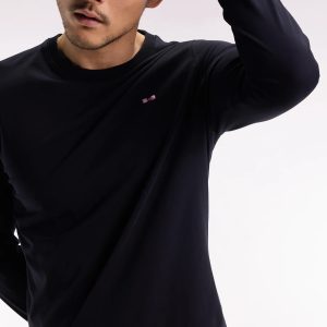 T-shirt col rond EDEN PARK à manches longues en coton noir 069T