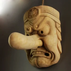 Masque tengu en bois japonais