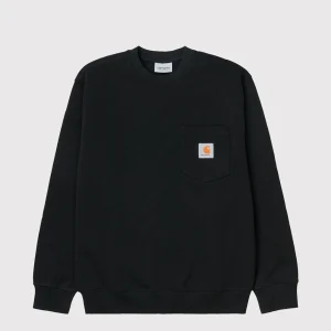Pocket Sweat Black Garment Washed